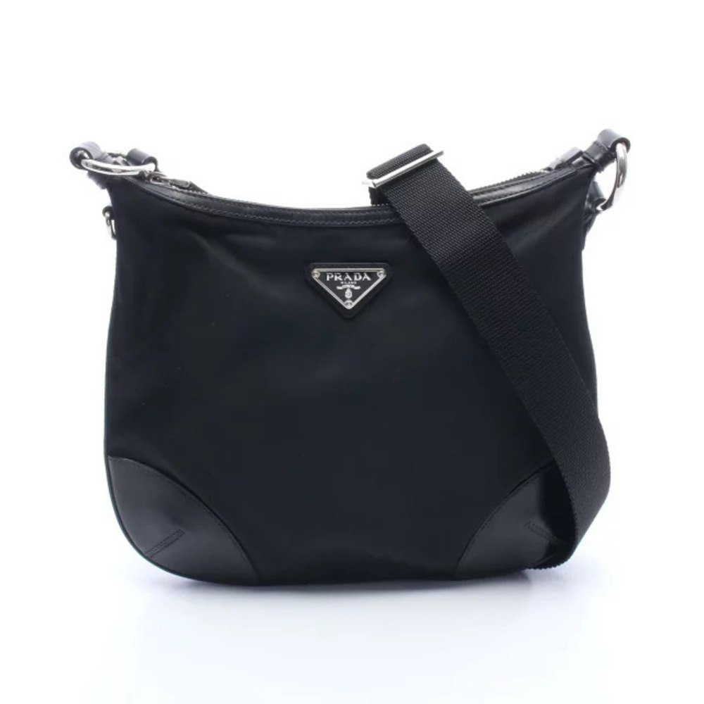 Prada TESSUTO Shoulder Bag Leather Black